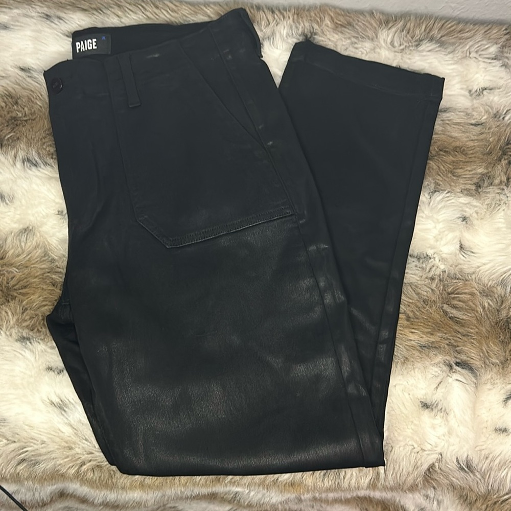 NWT Paige Mayslie Straight Ankle Black Fog Luxe Coating